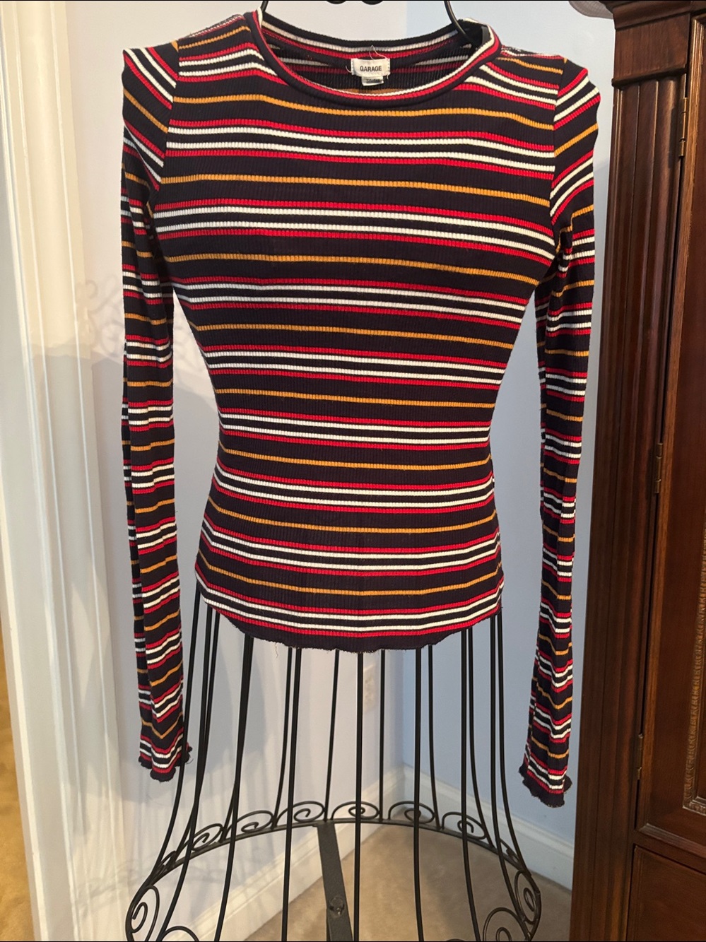 Garage Striped Ribbed Long-Sleeve Top - Black, Red, White, Yellow